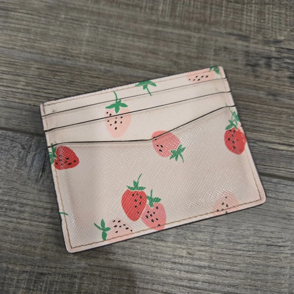 Kate Spade New York Staci Wild Strawberry Print Leather Card Holder Wallet
